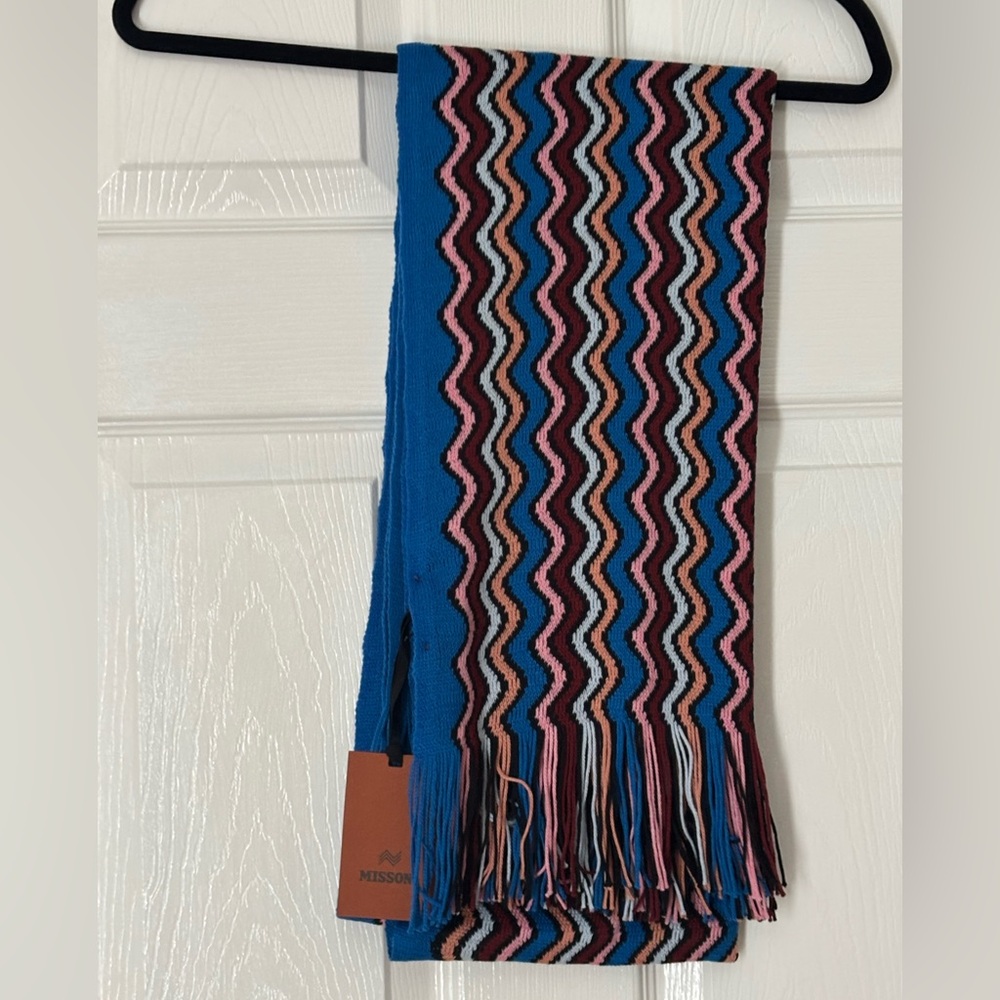 NWT- Missoni Blue and Pink Zigzag Knit Scarf